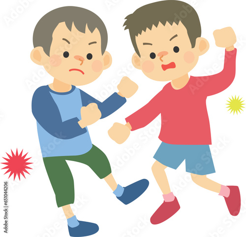ケンカをする男の子たちのイラスト