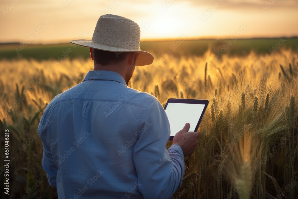 Farmer with laptop in the rice field. Smart farming concept. Farmer with laptop in the rice field. Smart farming concept.