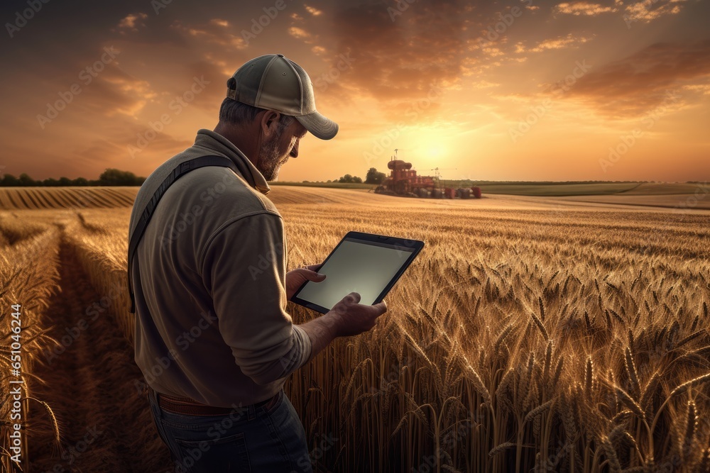 Farmer with laptop in the rice field. Smart farming concept. Farmer with laptop in the rice field. Smart farming concept.