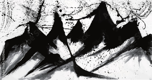 山　山脈　手書きの毛筆イラスト