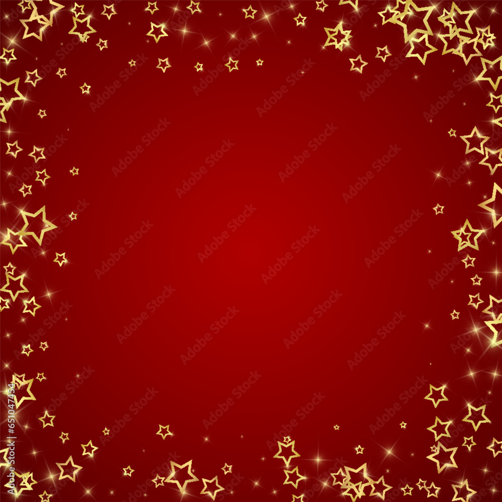 Christmas stars vector overlay.  Magic stars luxury sparkling confetti. Christmas spirit. Festive stars vector illustration on red background.