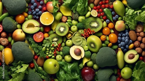 Top view of Food background with of fresh organic vegetables, World vegan day, Generative ai