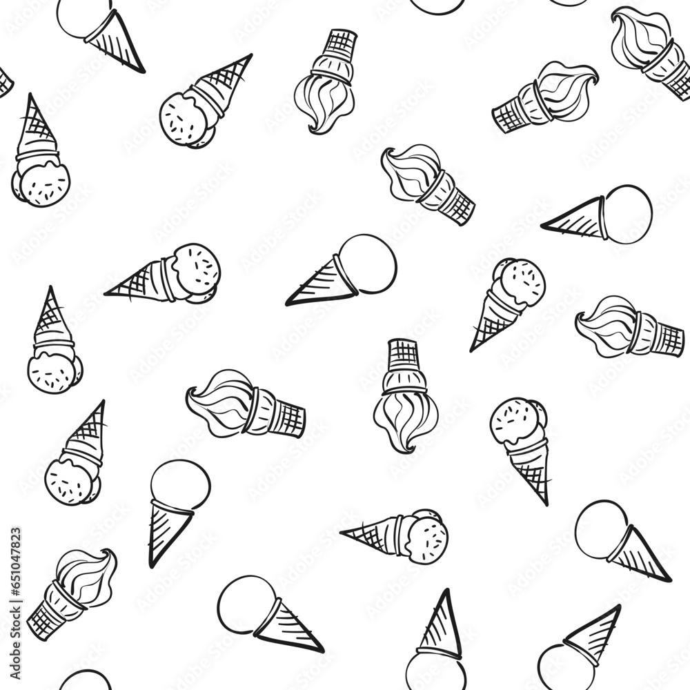 Ice Cream doodle seamless background, Repeating simple hand drawn