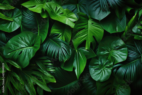 Green leaves background. Green leaves color tone dark in the morning