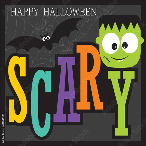halloween background with frankenstein and scary text