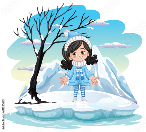 Cut girl at cold outdoor winter scene