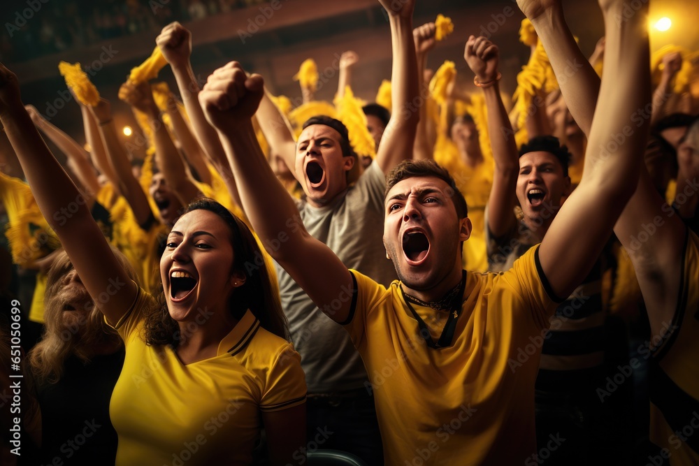 Φωτογραφία Group of football fans are cheering for their team victory mix colour t shirt