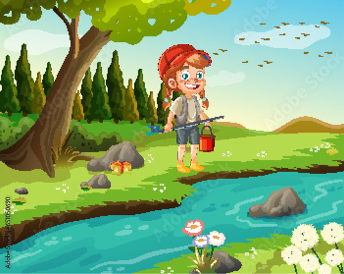 Fisherman fishing in nature