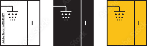 Shower cabin icon isolated, lined and colored version. Shower stall vector icons collection. Vector illustration