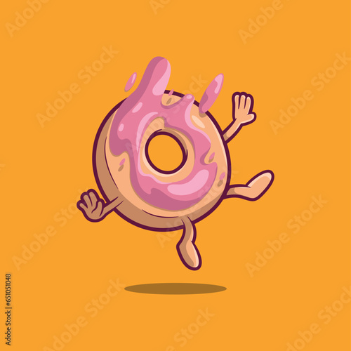 Donut Character falling vector illustration. Food, funny, logo design concept.