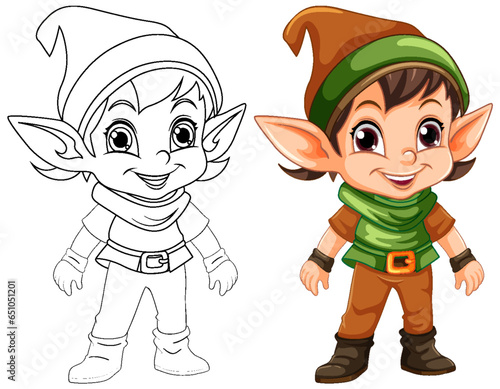 Cute Elf Cartoon Character Outline for Colouring