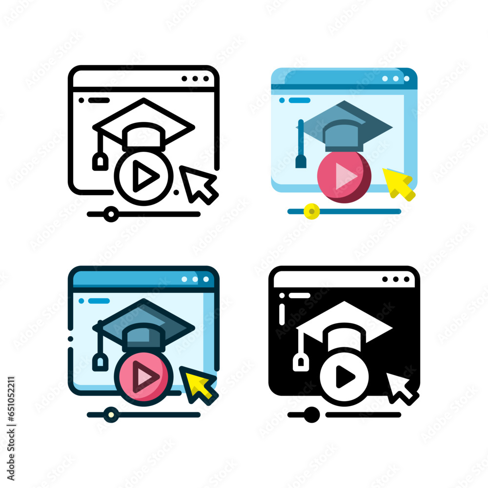 Online learning icon represented by a website page with a graduation cap Online learning icon represented by a website page with a graduation cap