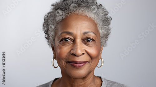 Senior old black african woman with grey hair isolated on white