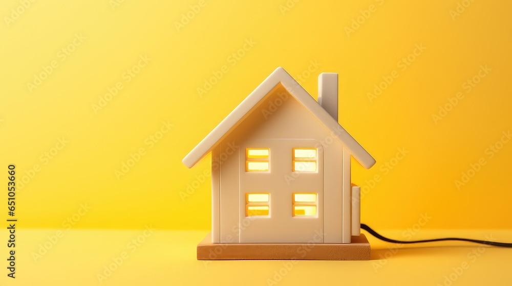 White light bulb beside wooden house model on bright yellow background. Energy saving light bulb. energy efficient home, new home Idea. energy saving. technology protection of the house from the cold. White light bulb beside wooden house model on bright yellow background. Energy saving light bulb. energy efficient home, new home Idea. energy saving. technology protection of the house from the cold.