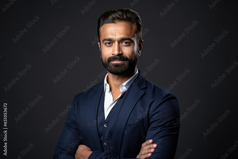 Proud and confident bearded Indian investor, wealthy ethnic CEO - obrazy, fototapety, plakaty 