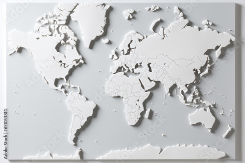Ilustración gráfica abstracta del mapa del mundo sobre fondo blanco.