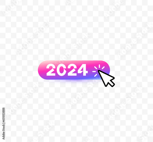 Hand poiner click on 2024 numbers, vibrant and innovative gradient color of button design. Perfect for tech-savvy individuals looking for a bold, playful graphic. Vector illustration. photo