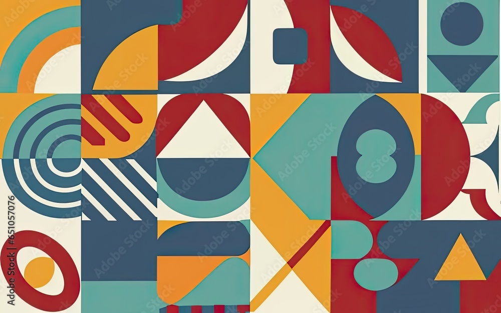 Abstract Bauhaus geometric pattern background with Generative AI. Abstract Bauhaus geometric pattern background with Generative AI.