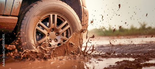 An action-packed shot of a 4x4 vehicle skidding through the mud, providing an adrenaline-pumping off-road experience.