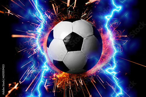 soccer ball with energy lighting around it  soccer season concept 