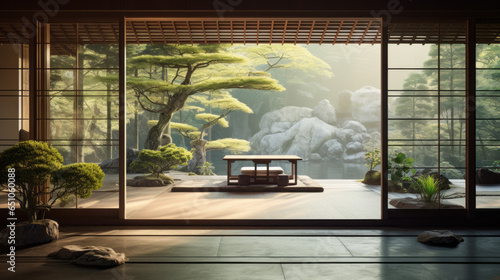 Foto Minimalist Japanese Zen Retreat: An oasis of tranquility with Japanese-inspired