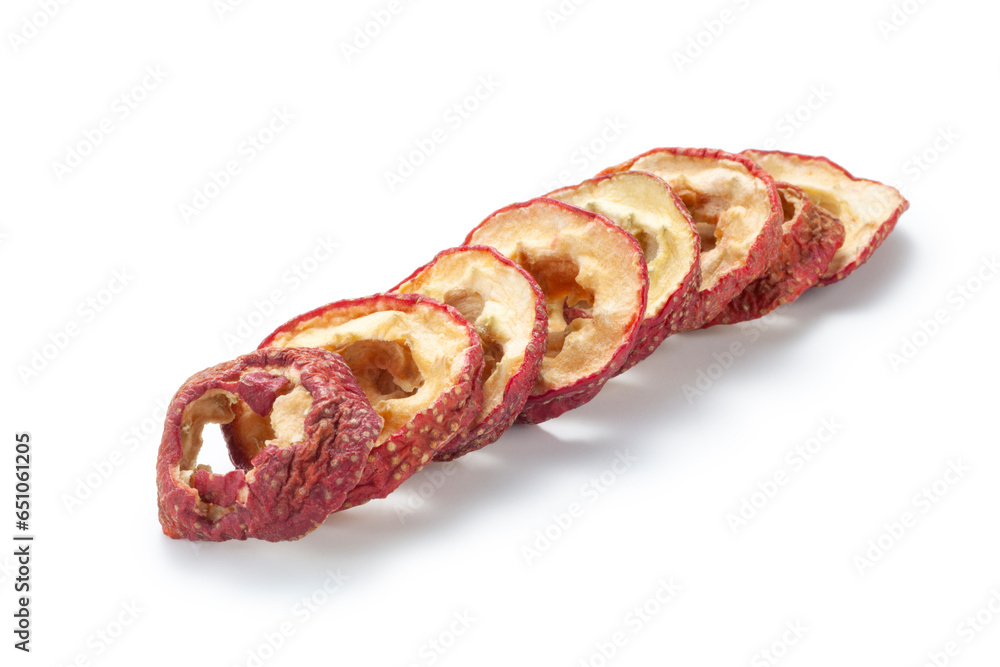 Dried hawthorn slices on white background Dried hawthorn slices on white background