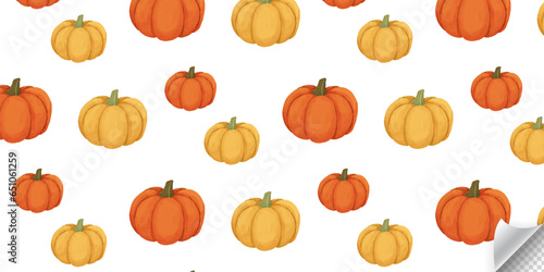 Charming autumn theme with pumpkins  maple leaves  and warm watercolour textures. Thanks giving season concept design. Seamless pattern Ideal for seasonal decorations  cards  and craft.