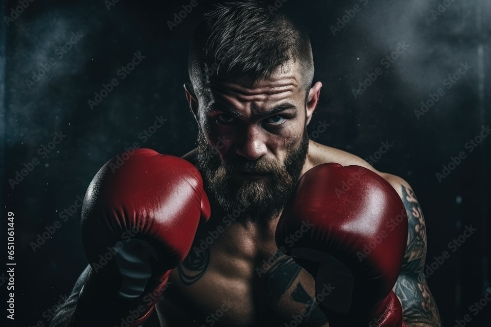 Fotografie Boxer in action at gym background.