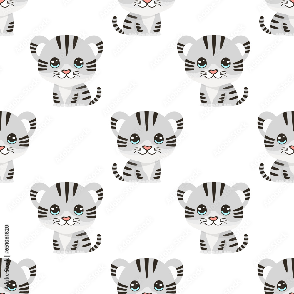 seamless pattern with cartoon cute white tiger