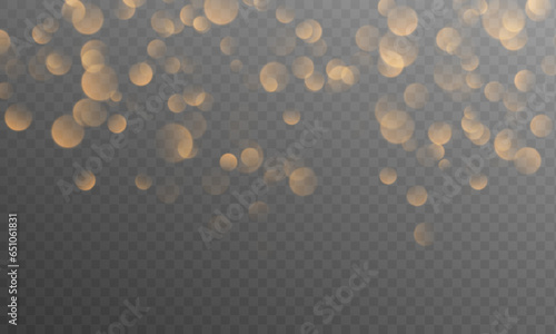 Isolated Abstract Golden Shining Bokeh on Transparent Background. Christmas or Decoration Background