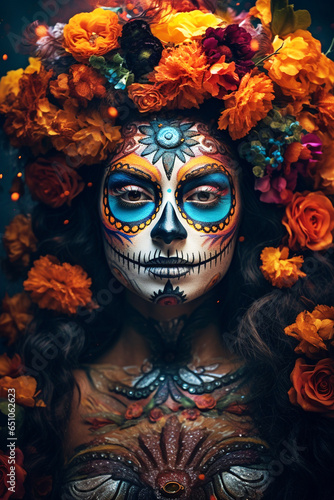 Colorful La Catrina Sugar Skull Day of the Death Illustration