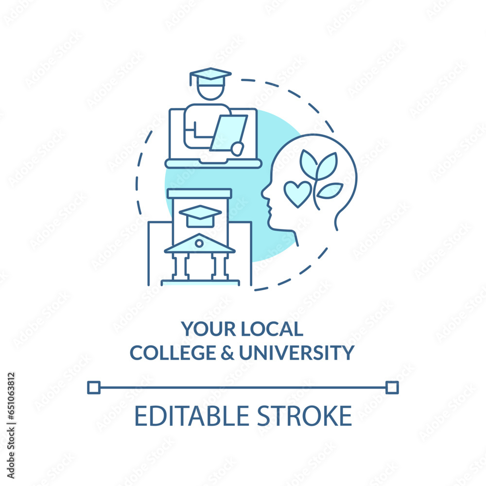 2D editable your local college and university thin line blue icon concept, isolated vector, monochromatic illustration representing online therapy. 2D editable your local college and university thin line blue icon concept, isolated vector, monochromatic illustration representing online therapy.