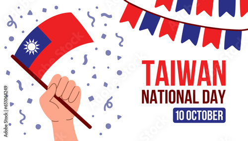 Taiwan national day greeting card, banner with template text vector. Taiwanese memorial holiday 10th of October