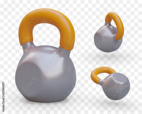Fototapeta Naklejka Na Ścianę i Meble -  Realistic kettlebell. Set of colored vector isolated images. Heavy sports accessory. Gym equipment. Icons for phone application, website. Bodybuilding