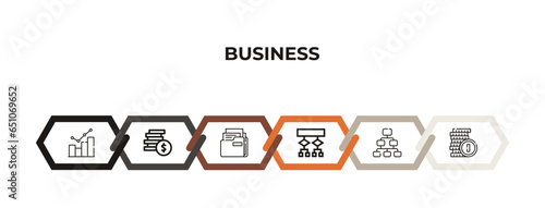 graphic chart, dollar coins stack, two folders, hierarchical order, hierarchy structure, stacks of coins outline icons. editable vector from business concept. infographic template.