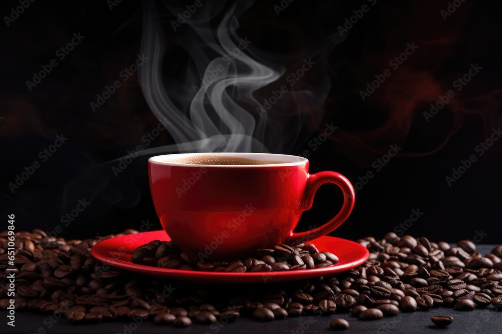 A cup of coffee on the table, Christmas lights A cup of coffee on the table, Christmas lights