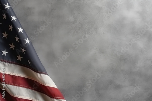 America Veterans day flag bokeh background with minimalist symbol, Generative AI photo