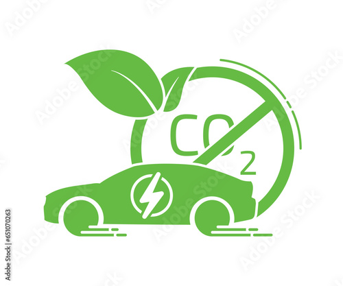 green bioenergy icon or symbol with car. Natural energy saving leaves and electric plugs. Electrical cable plug with sheet. Ecology concept. O2, carbon, dioxide emissions. Eco or nature check.