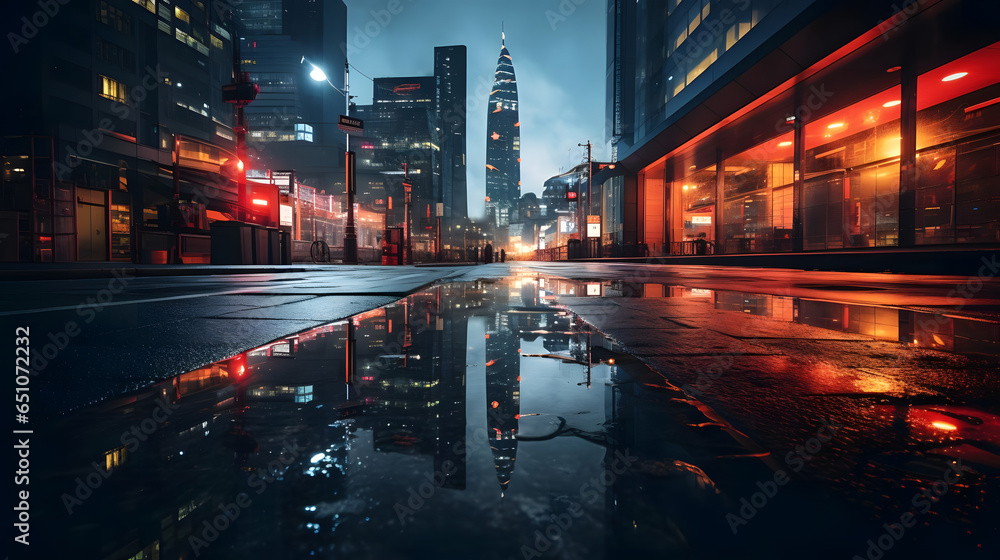 Dazzling City Lights and Reflections at Night, 16:9 format