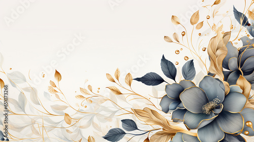 Festive flowers and leaves, Golden Watercolor Illustration, Charming floral background , festive illustration, wedding card
