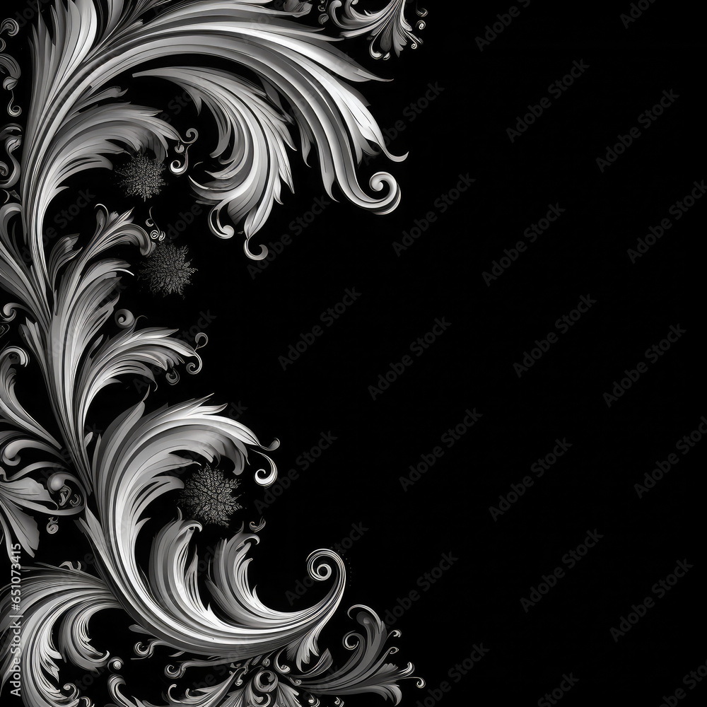 Fototapeta premium Black elaborate filigree corner borders on white Background, AI Generated