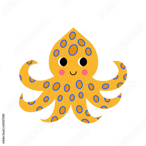Vector picture of cute blue ring octopus isolated on white background. photo