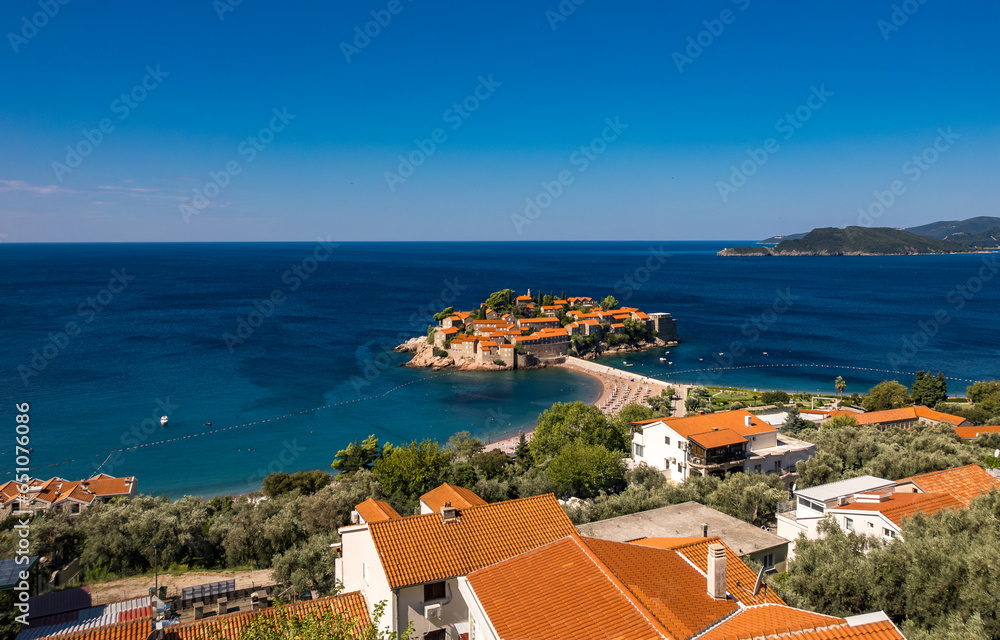 Aerial view of Sveti Stefan, Budva, Montenegro from drone. Aerial view of Sveti Stefan, Budva, Montenegro from drone.