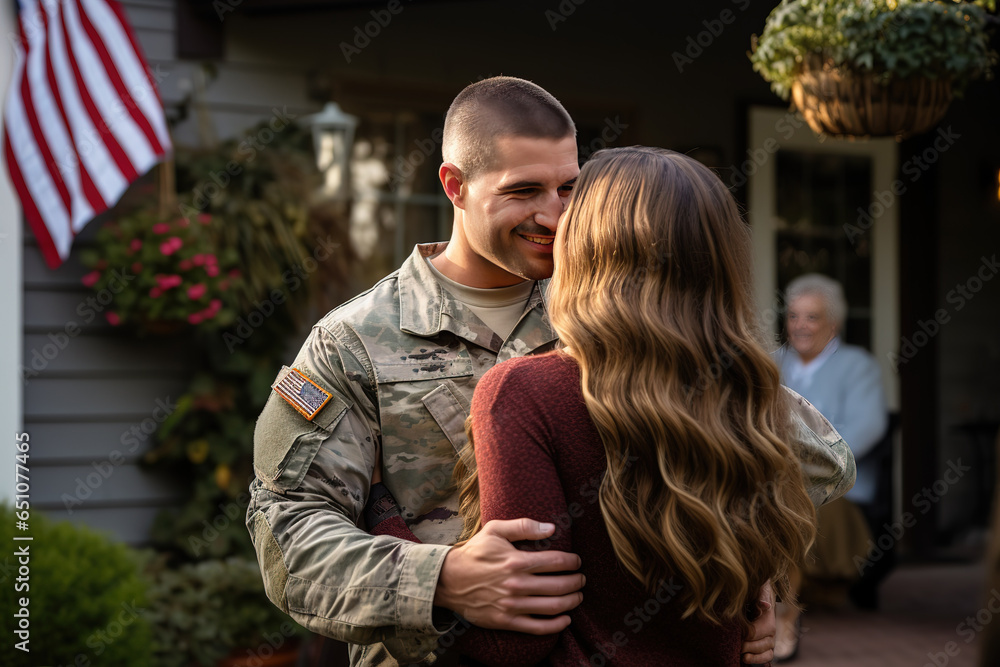Happy American soldier reunited with family