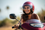 Young woman enjoying scooter riding.