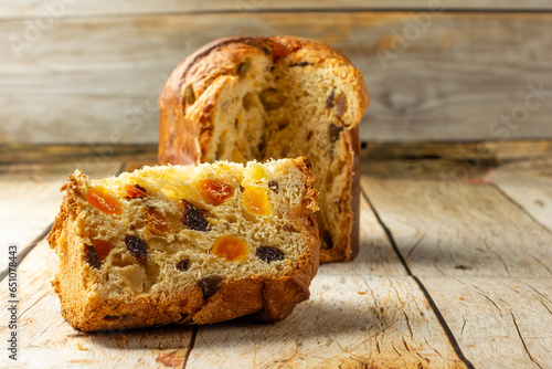 panettone, traditional sweet fruitcake dessert for holiday