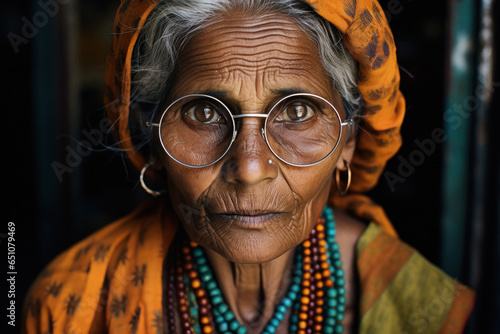 Close view of old poor woman face
