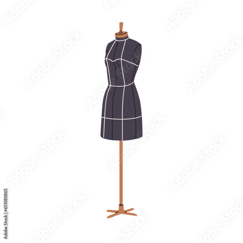 Manikin, women figure dummy for sewing, dressmaking. Female body shape, mannequin for measuring and fitting. Tailors manequin on tripod stand. Flat vector illustration isolated on white background photo