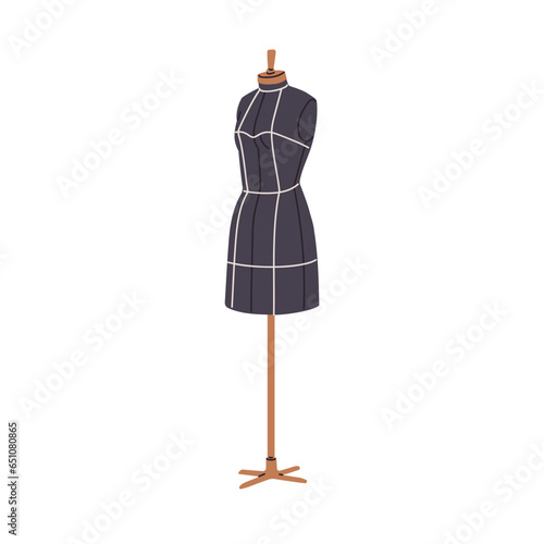 Manikin, women figure dummy for sewing, dressmaking. Female body shape, mannequin for measuring and fitting. Tailors manequin on tripod stand. Flat vector illustration isolated on white background