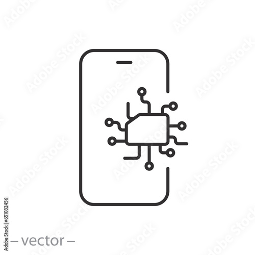 phone with Esim icon, electronic embedded sim card on device, thin line symbol - editable stroke vector illustration